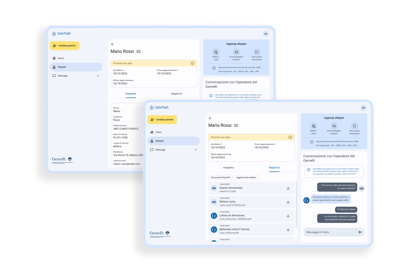 Patient page on desktop